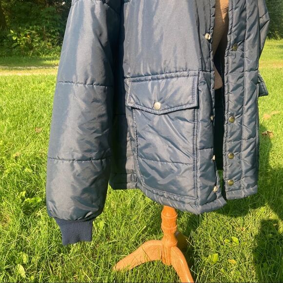 VTG 70s Blue Windbreaker Jacket Puffer Rain Swingster Military Winter Coat Prep - Picture 6 of 11
